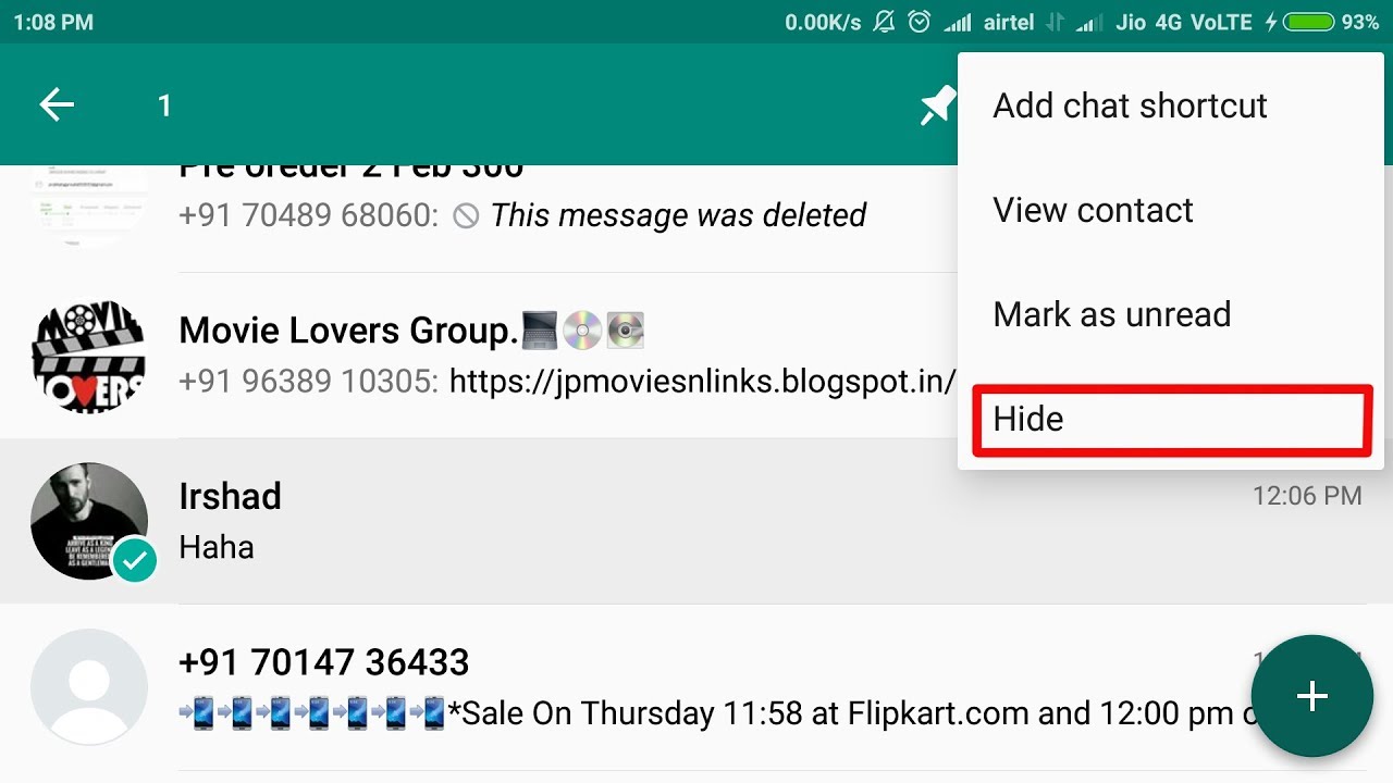 Hide a WhatsApp chat