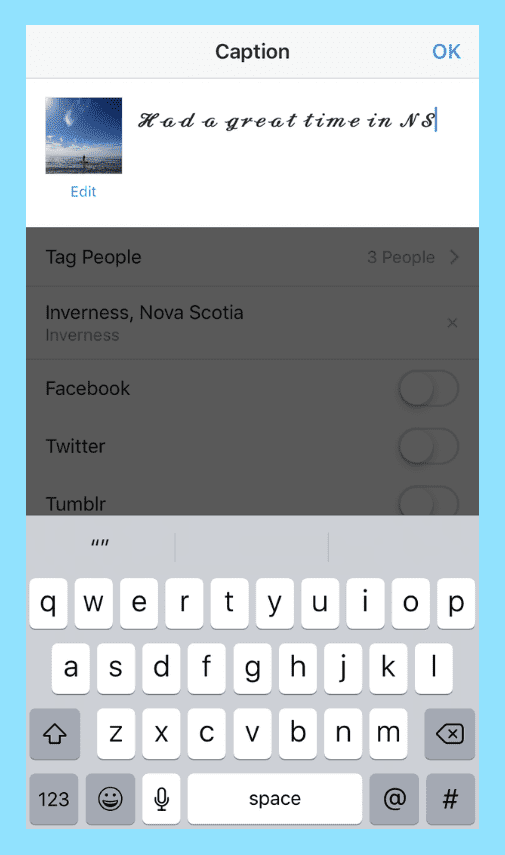 paste text as IG caption