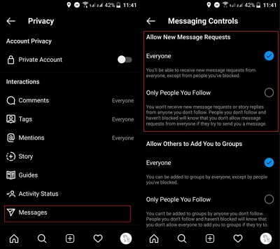 avoid spam DMs on instagram